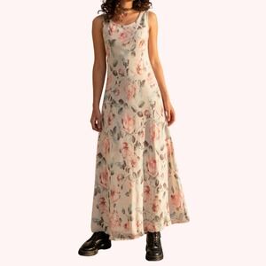 VTG American Angel Maxi Dress PL Pink Floral Y2K Cottagecore Fairy Spring READ